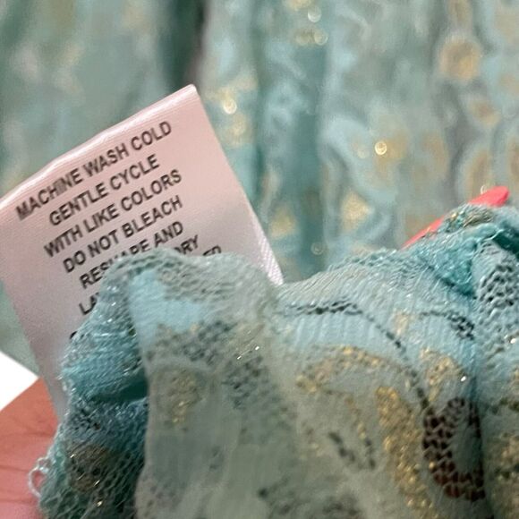 Eve & Maddie Cardigan Sweater Women's Large Turquoise Blue Gold Lace Boho Casual - Picture 8 of 15